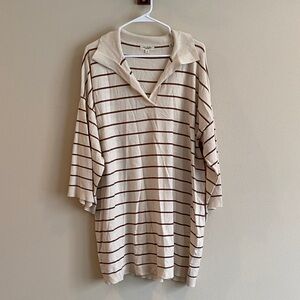 Max Studio Oversized Cream and Brown Striped Sweater Dress